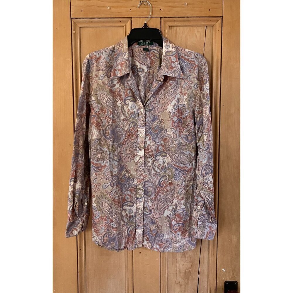 Lauren Ralph Lauren Womens Paisley Button Up Shirt Size 2X Purple Pink SP EXC